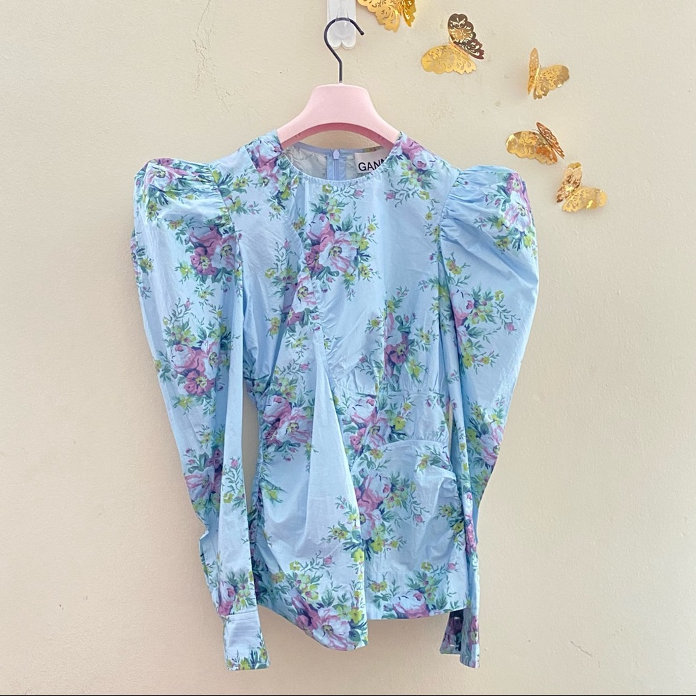 NWT: GANNI | Floral Puff Sleeve Top - Picture 7 of 13
